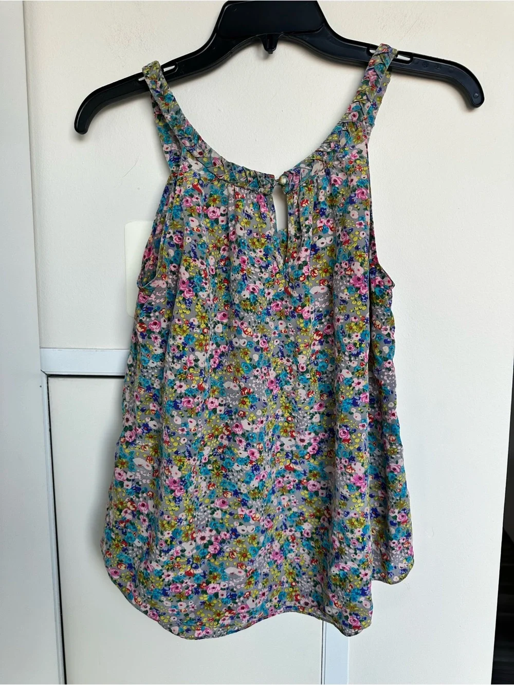 Rebecca Taylor ($250) 100% silk Ruffle Multicolour Floral Boho Tank Blouse Sz 4 - Picture 10 of 16